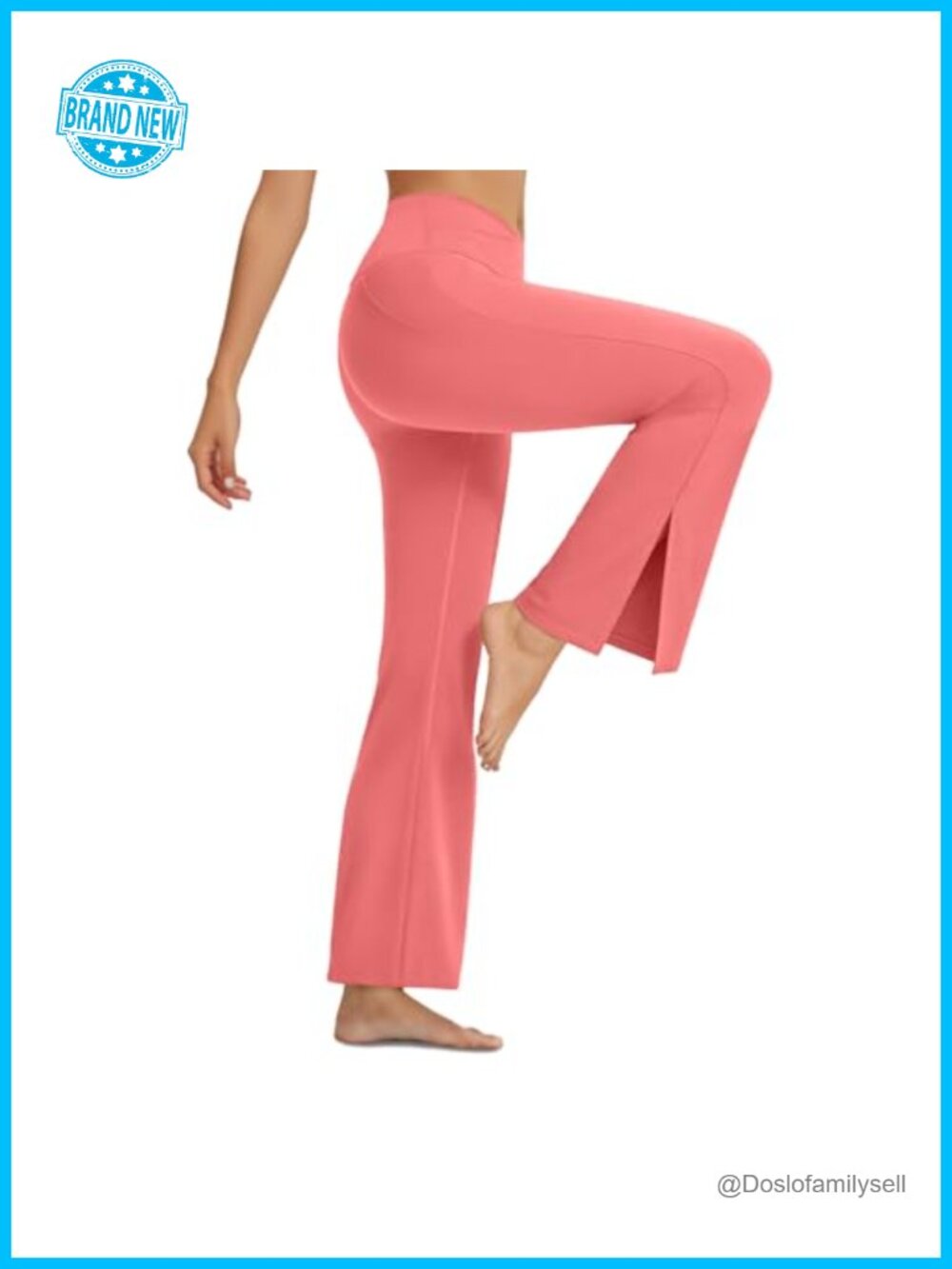 AMLEER Women's Wide Leg Flare Yoga Pants Side Split High Rise Tummy Control